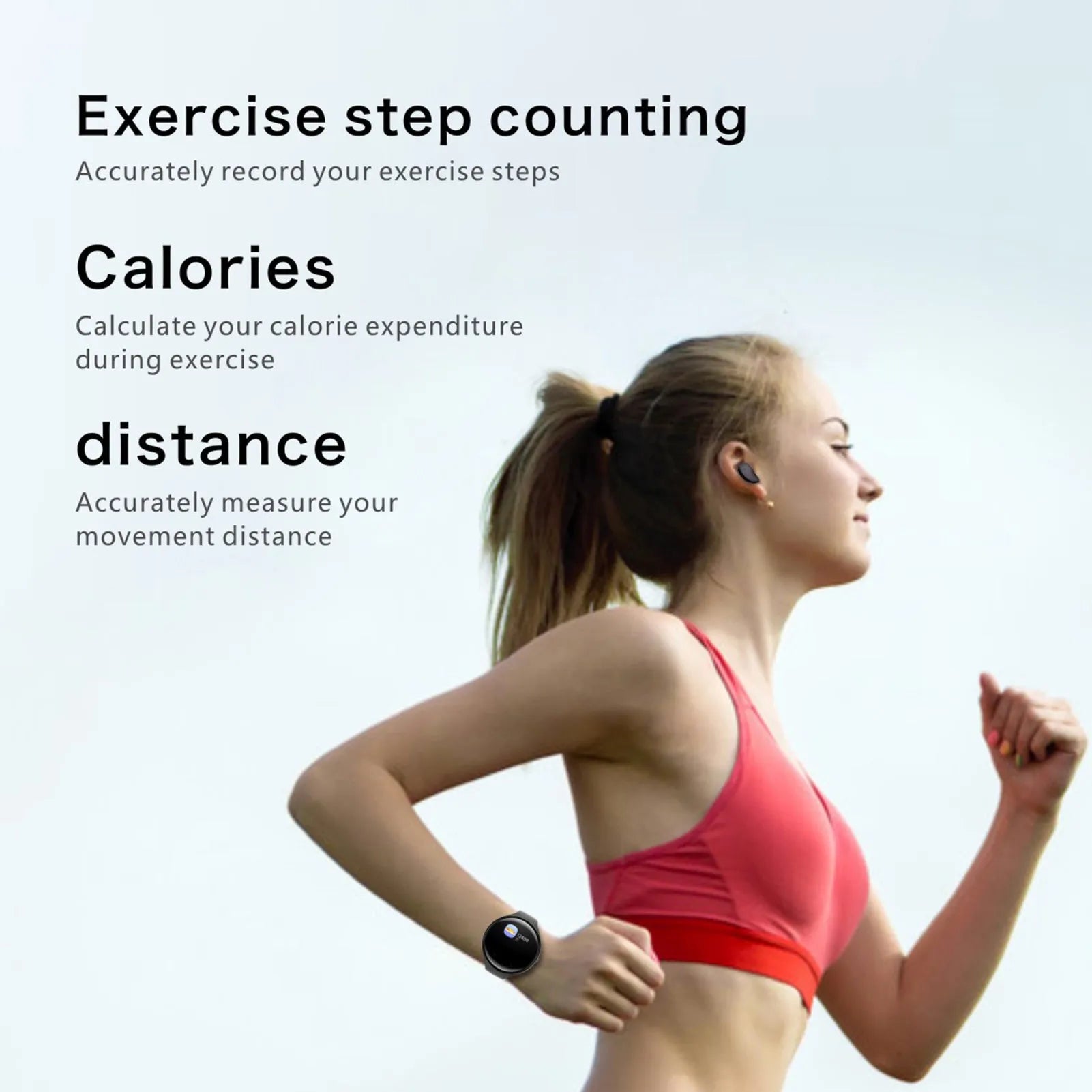 Black Bluetooth headset and smart bracelet combo showing detachable TWS earphones and sports watch display