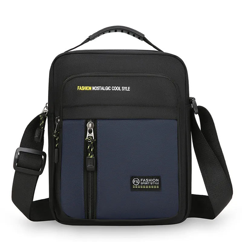 Men's nylon crossbody messenger bag with sewing thread detailing in green colour