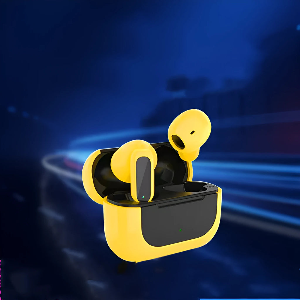 Jerry cartoon character wireless Bluetooth headphones in yellow colour with earplug design.