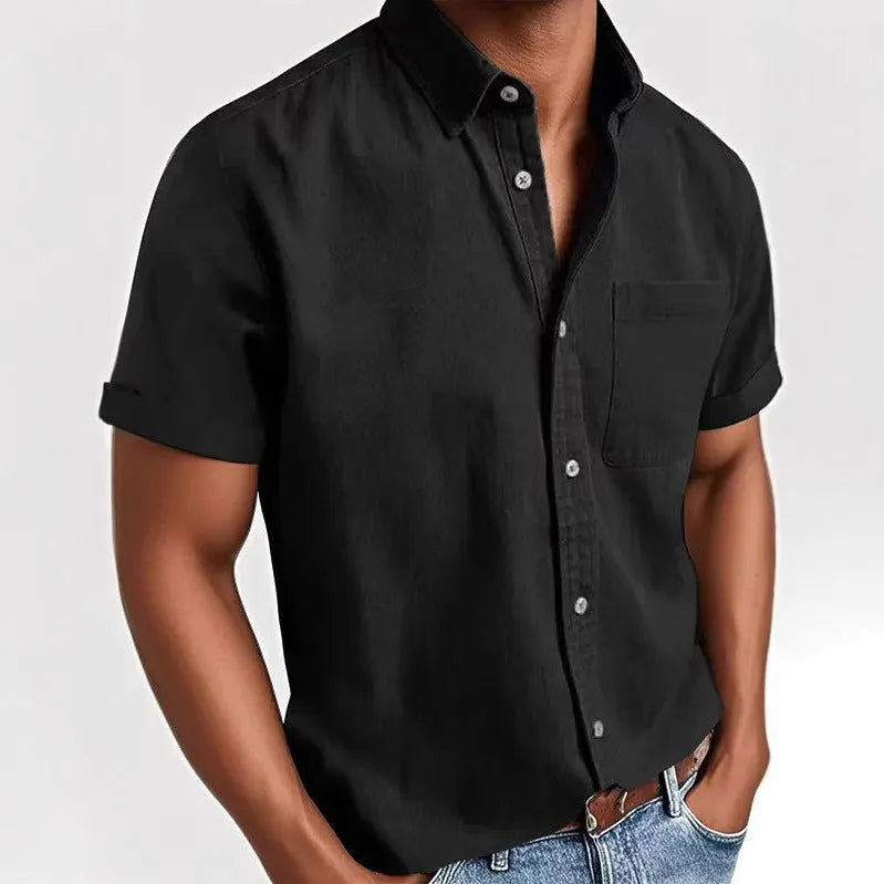 Men's loose fit short sleeve cardigan shirt in cotton blend fabric available in multiple colours