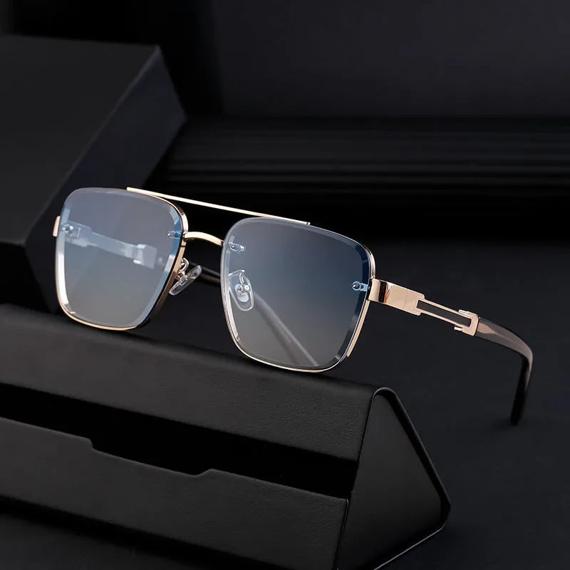 Men's vintage-style sunglasses with polycarbonate frames and lenses in a gradient blue colour option.