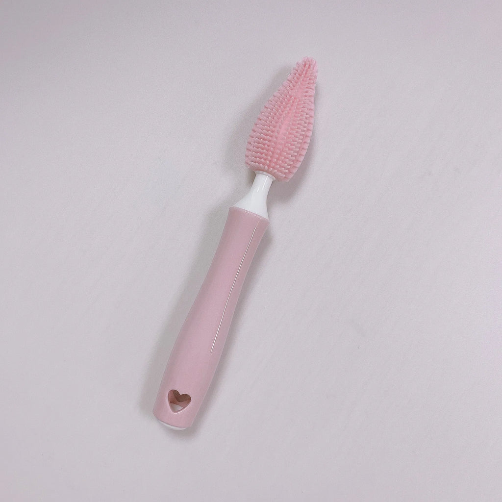 Silicone baby bottle brush set with main brush and straw cleaner in blue, pink and yellow colour options