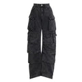 Women's high waist wide leg trousers with tie-dyed denim and multiple pockets in blue colour