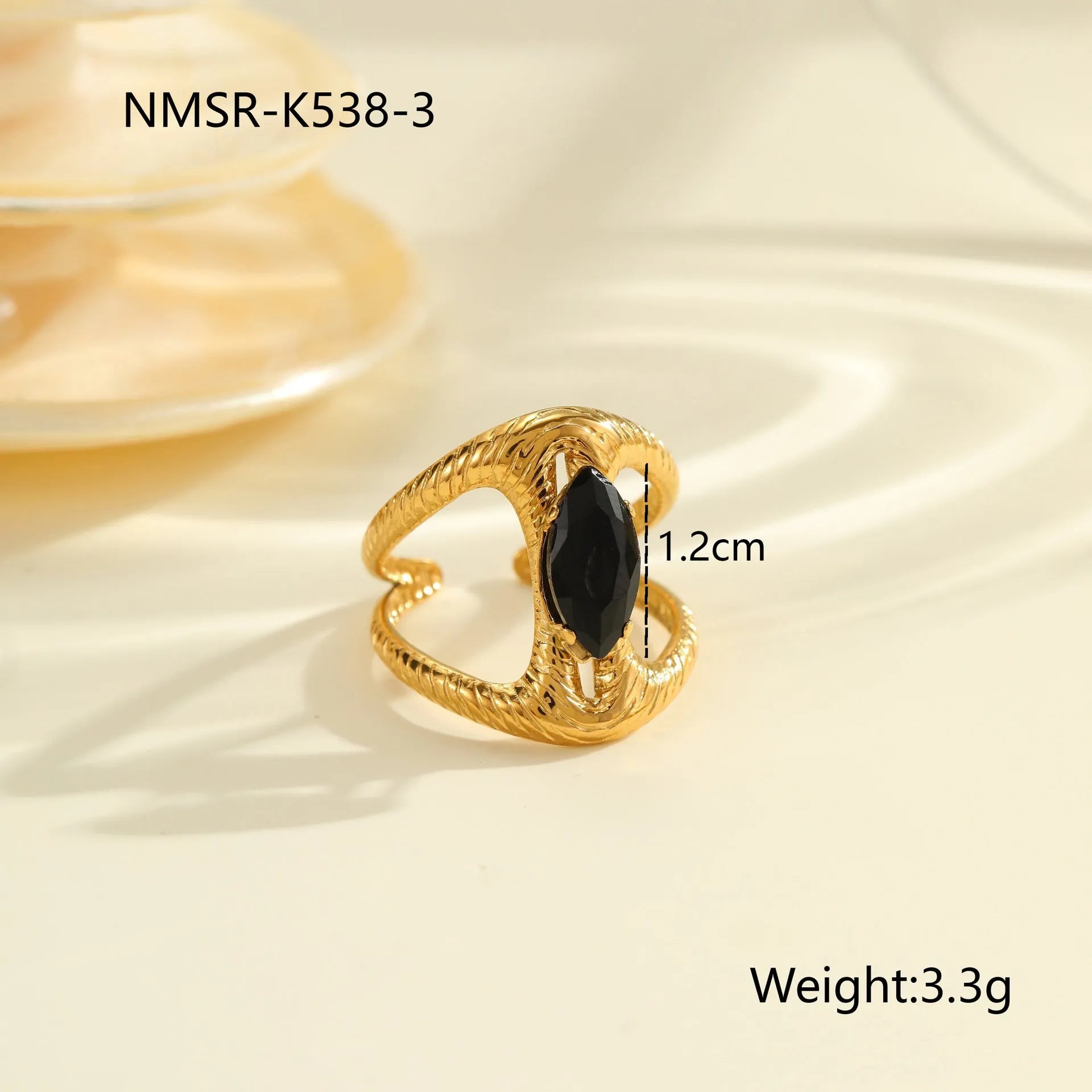 Geometric open mouth adjustable ring with inlaid zircon detailing on electroplated stainless steel
