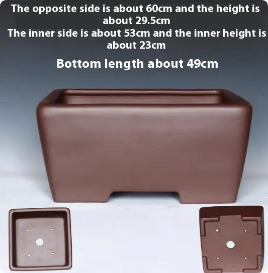 Square purple clay succulent bonsai pot with classical design showing clean lines and natural clay finish
