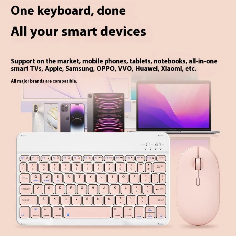 Wireless Bluetooth keyboard and rechargeable mouse set in elegant pink colour option