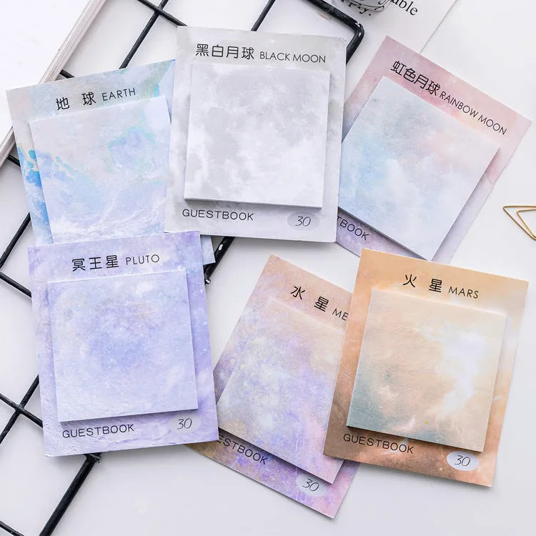Square planet sticky notes notepad with oil painting designs of Earth, Mars and celestial bodies