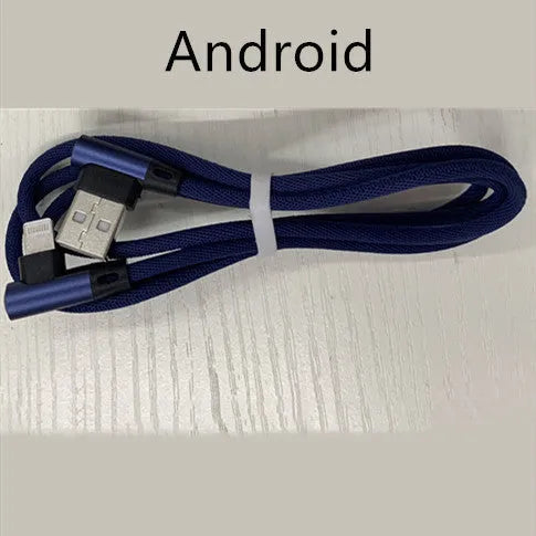 Denim fabric USB fast charging cable with aluminium connectors in black, blue, or red colours