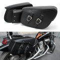 Retro style black PU leather motorcycle saddlebag side box mounted on a bike frame.