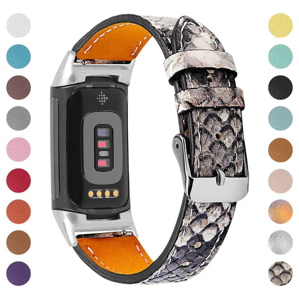 Genuine cowhide leather replacement strap for Fitbit Charge 5 and Charge 6 smart watches