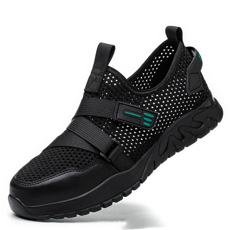Men's grey safety work shoes with anti-smash, anti-puncture and insulation features for industrial protection