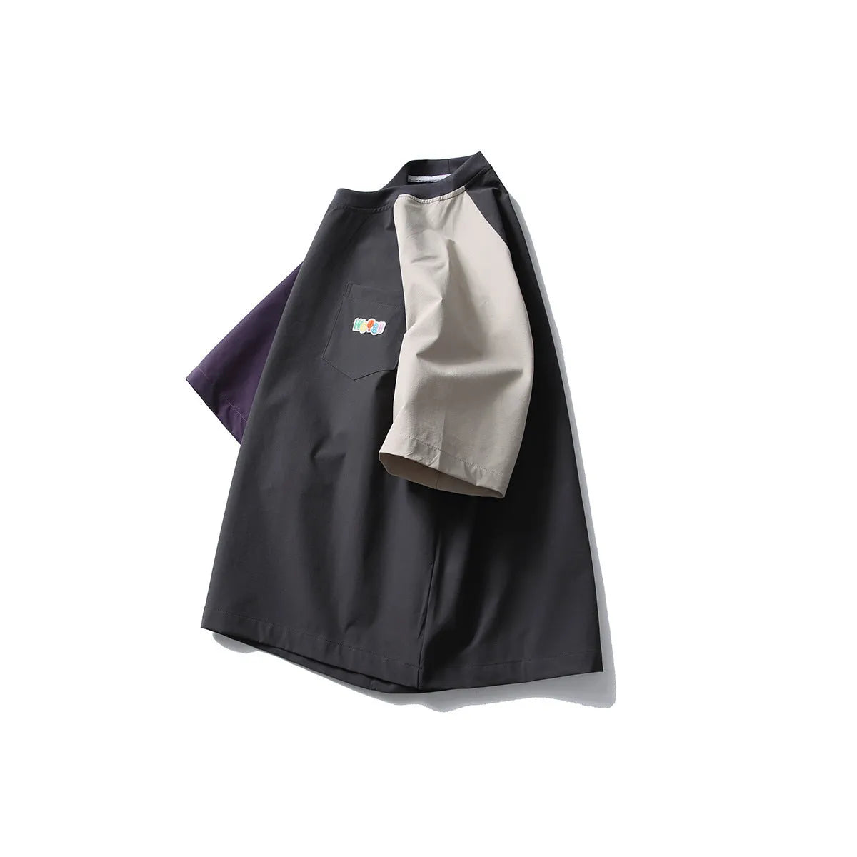 Dark grey men's t-shirt with contrast colour raglan sleeves and loose fit design
