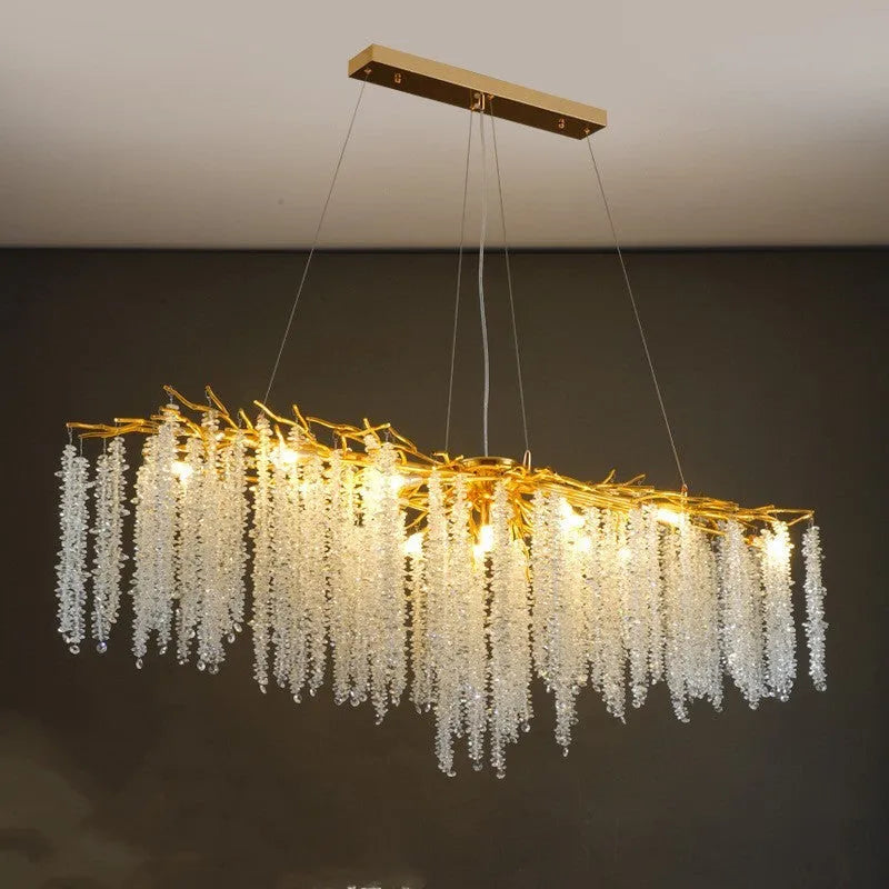 Crystal chandelier light fixture with adjustable height and aluminium alloy construction
