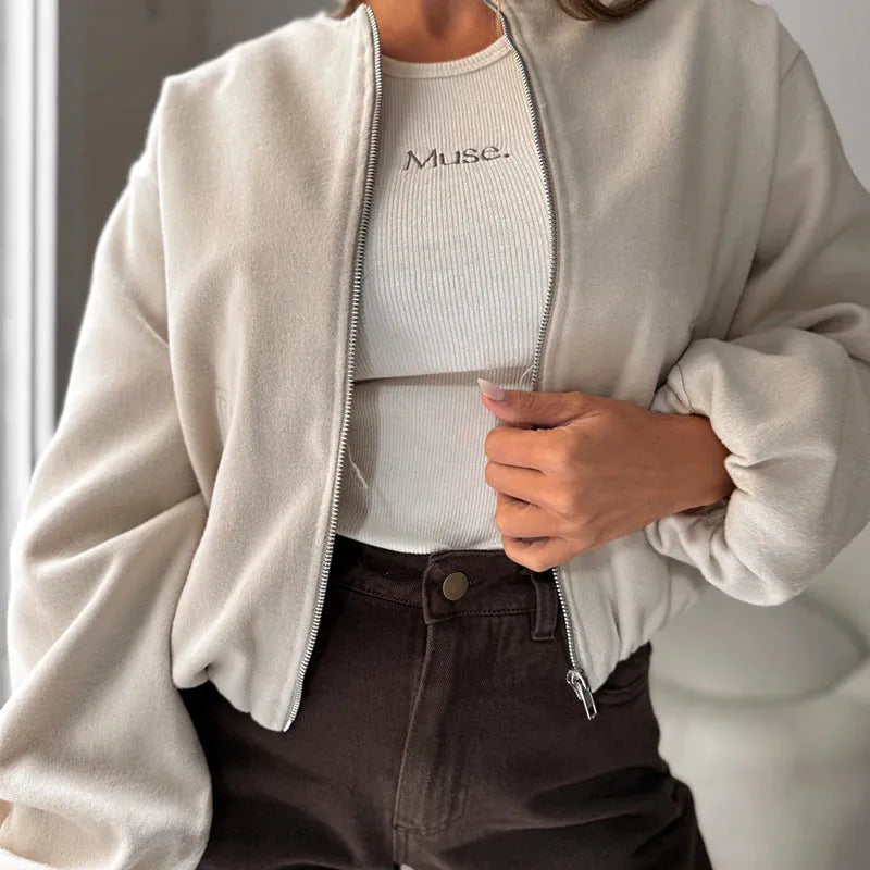 Women's off-shoulder casual coat with lantern sleeves in brown colour, loose Japanese Korean style