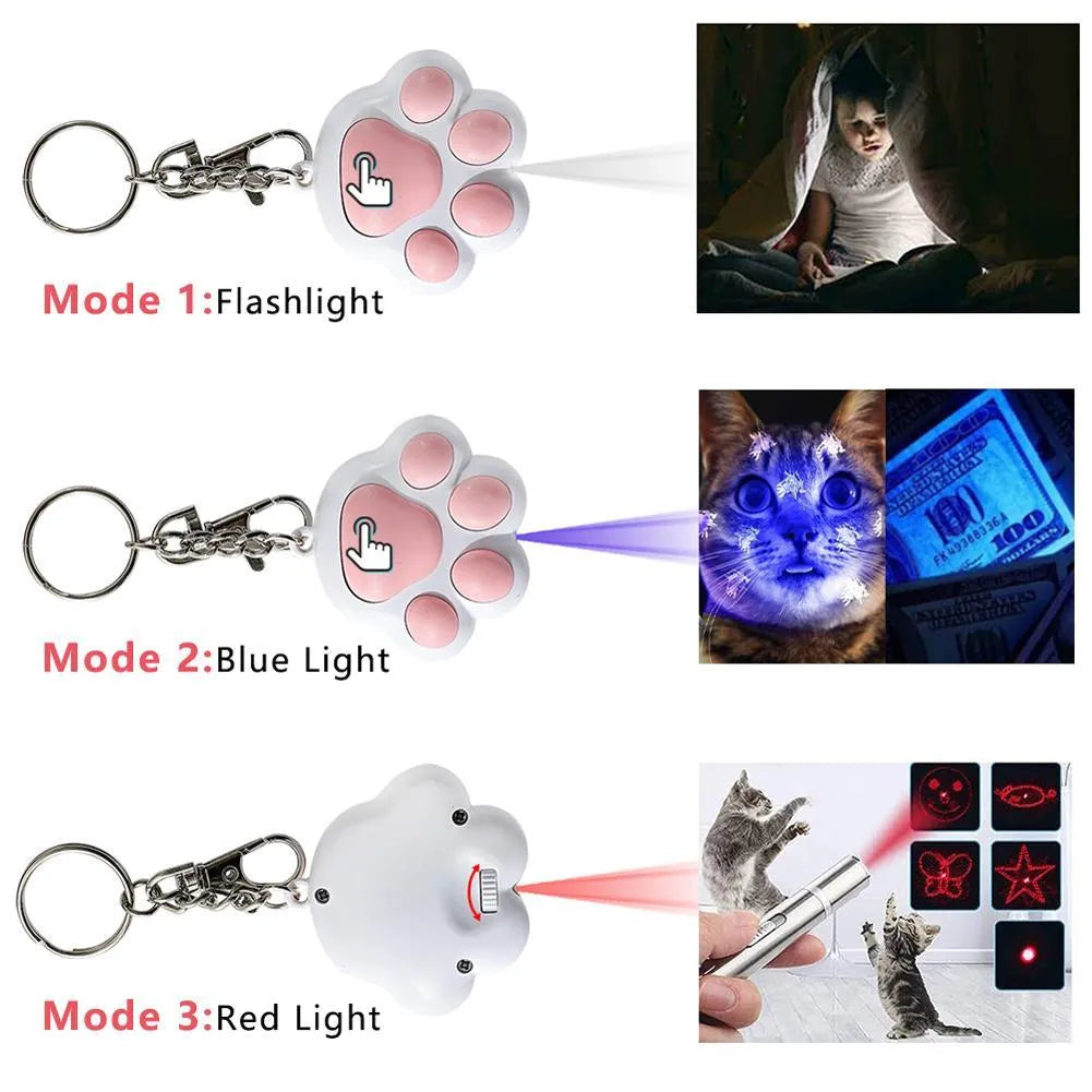 USB rechargeable infrared teaser toy for cats with keychain light function in black or pink