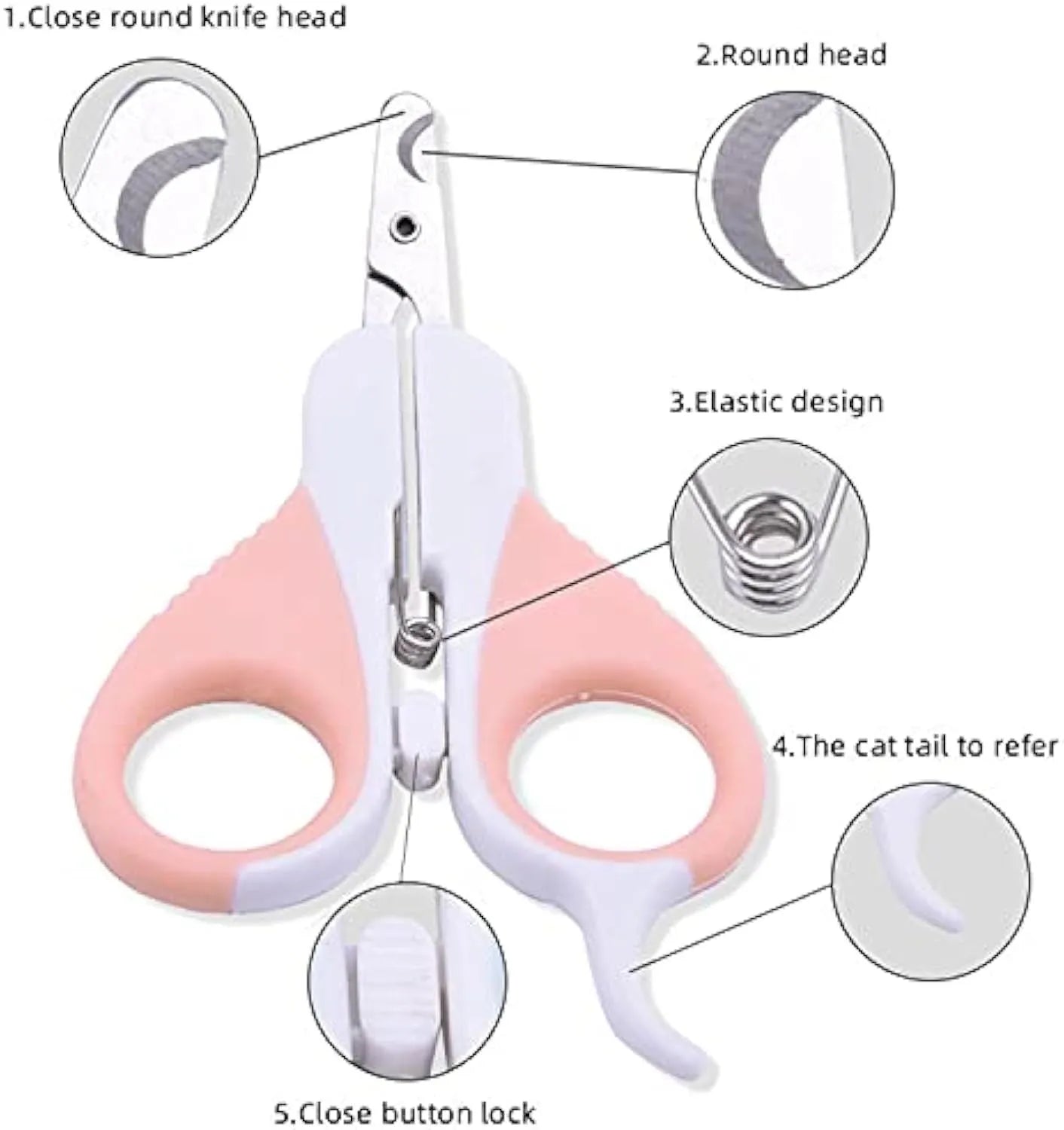 Grey and pink angled blade cat nail clippers with safety guard and non-slip handles for small pets.