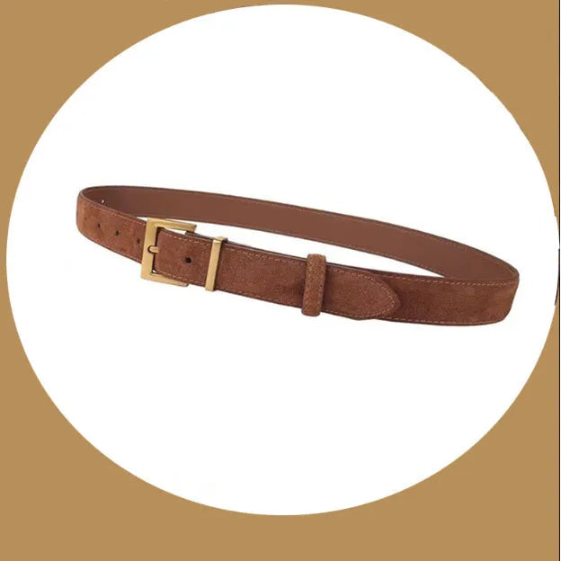 Ladies' genuine leather belt with quadrilateral pin buckle in black, 100cm length