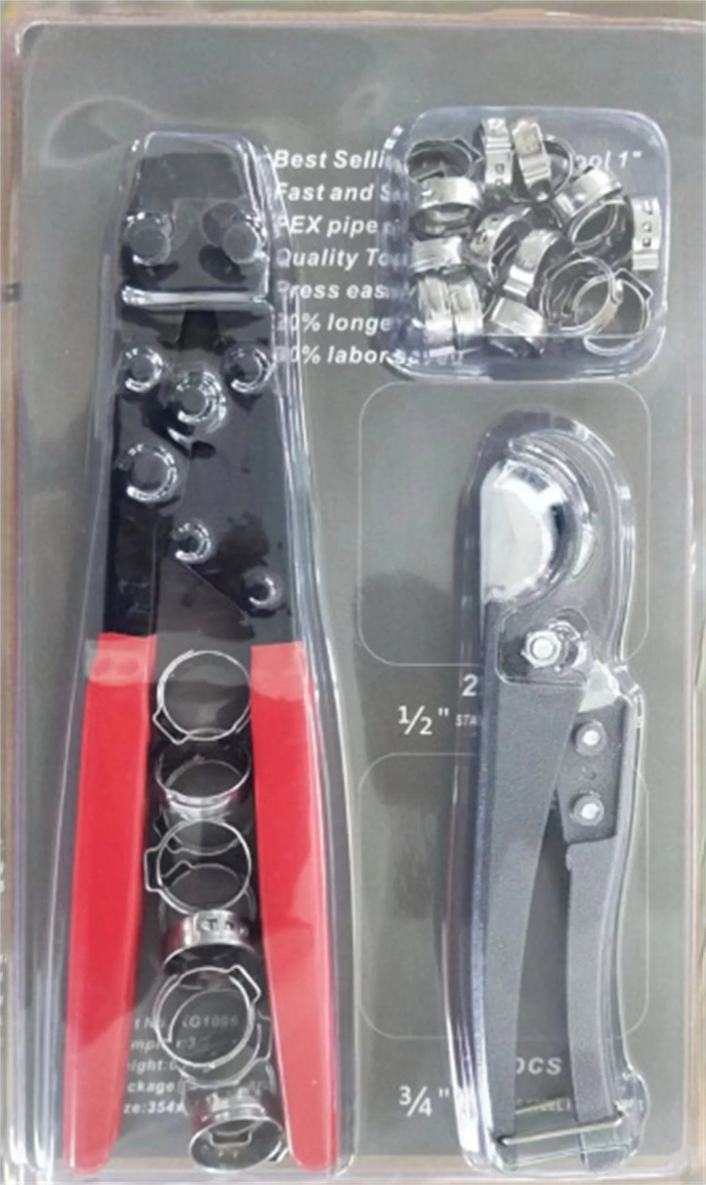 Red cloth covered single ear metal PEX hose clamp with bolt.