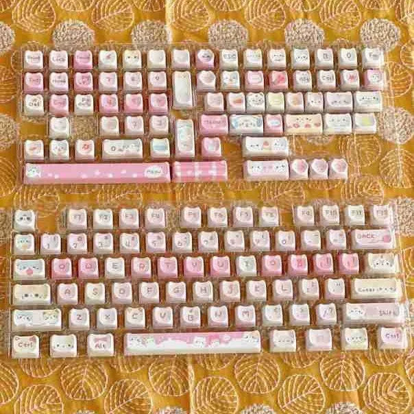 Meow Meow Team full set of 141 sublimation printed plastic keycaps for mechanical keyboards.