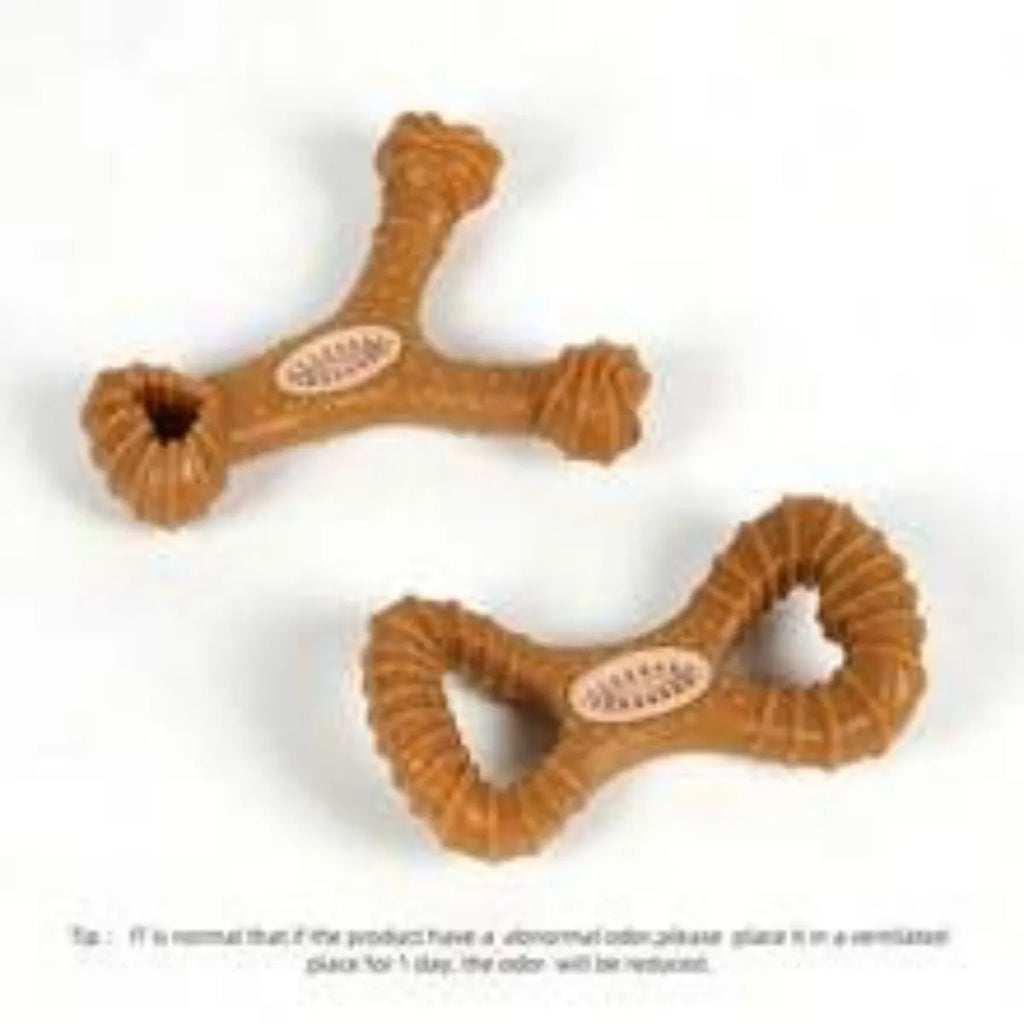 Durable rubber dog chew bone toy in Y-shape and 8-shape designs for teeth cleaning