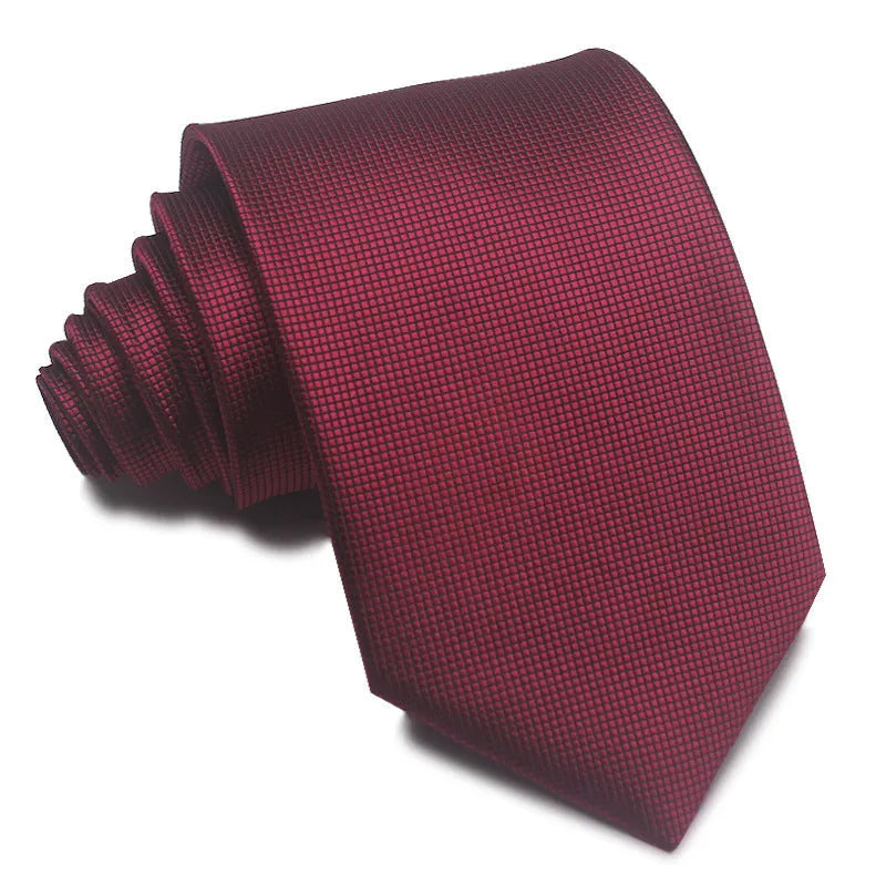8CM wide polyester jacquard striped business tie in arrow style showing red, black, and blue colour options