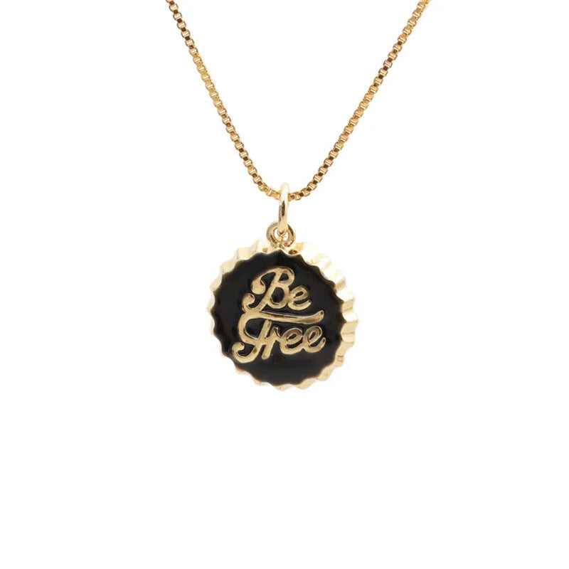 Copper bottle cap pendant necklace on a 40cm box chain with 18K gold electroplating.
