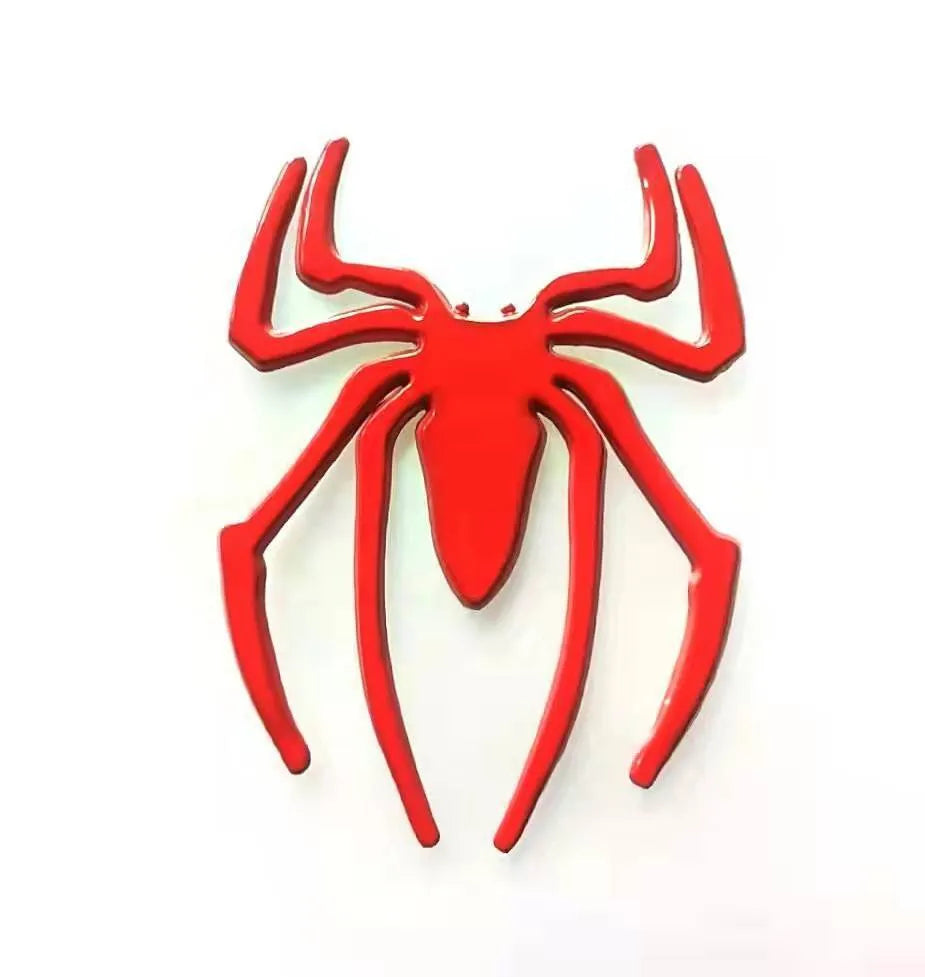 Three-dimensional metal spider bumper sticker in zinc alloy, showing detailed design