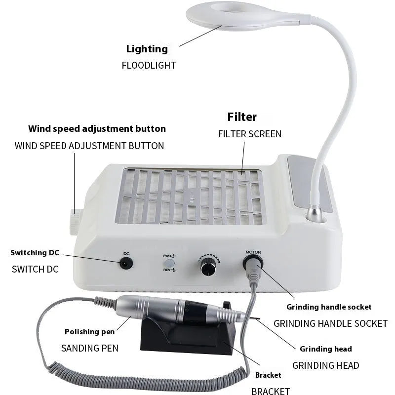 White four-in-one nail polishing machine with vacuum system for salon and home nail care