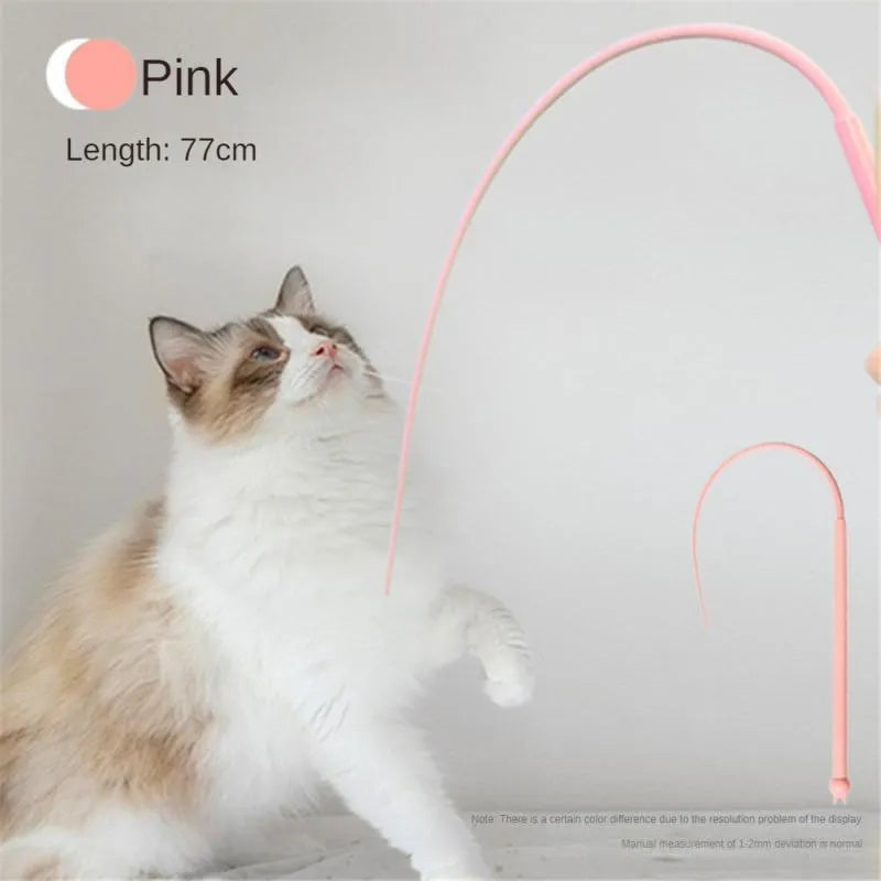 Blue simulated mouse tail cat toy stick with silicone tail and cat head handle design