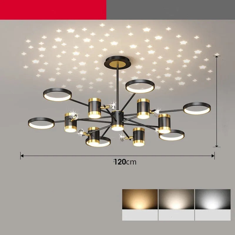 Black iron chandelier with 13 light heads and adjustable suspension