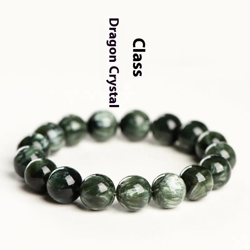 Green Dragon Crystal bracelet with round beads and ruyi design element.
