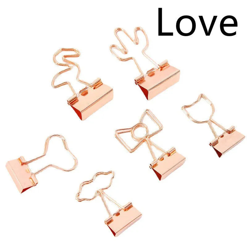 Gold decorative office clip with charm options including bow cactus cat flamingo love clouds designs