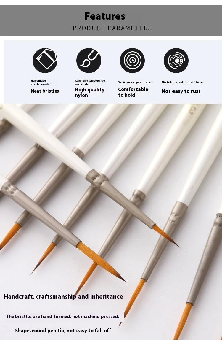 Set of 12 fluorescent art markers with nylon wool brush heads and solid wood pen holders for watercolour and line drawing