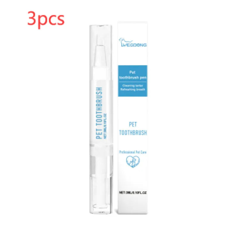 Pet toothbrush pen with integrated 3ml breath freshening gel reservoir for dog and cat dental care