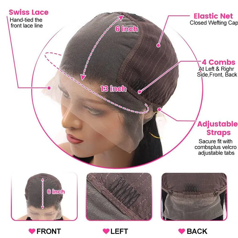 Straight black human hair wig with 13x6 lace front showing natural hairline