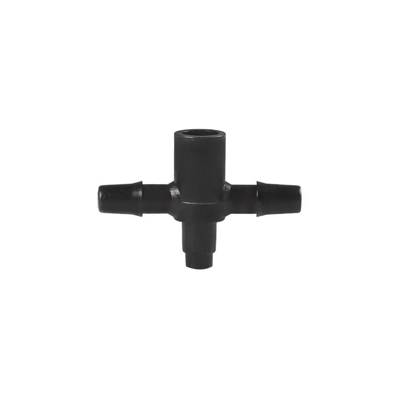 PE tee water distributor for micro-spray irrigation systems with water splitting capability