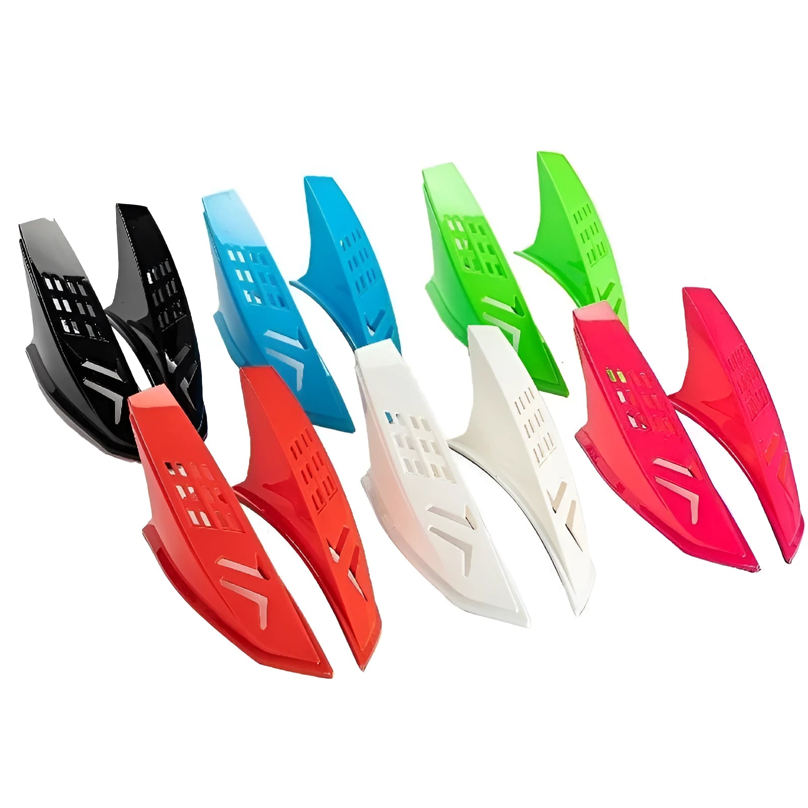 A pair of decorative helmet ears for children's motorcycle or ski helmets, shown in assorted colours.