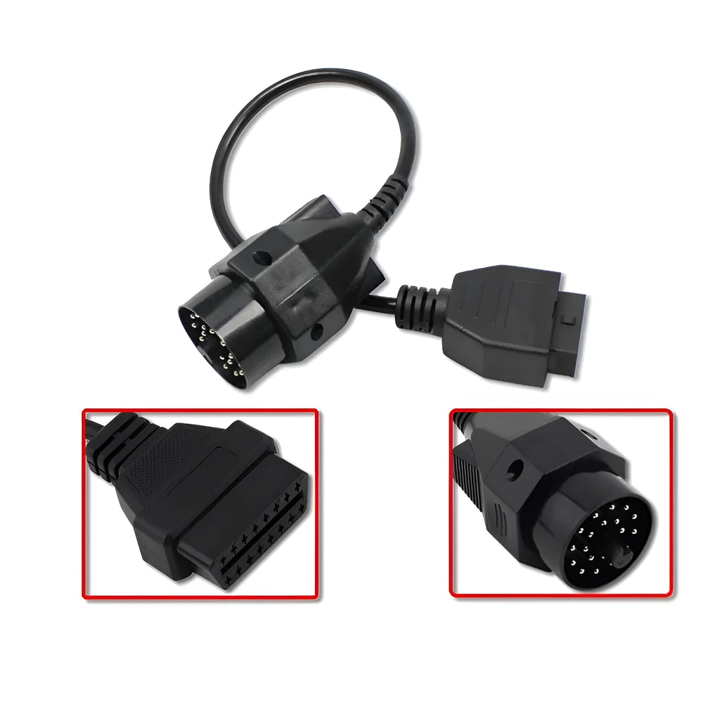 BMW OBD2 diagnostic adapter cable converting 20-pin connector to standard 16-pin OBD2 plug