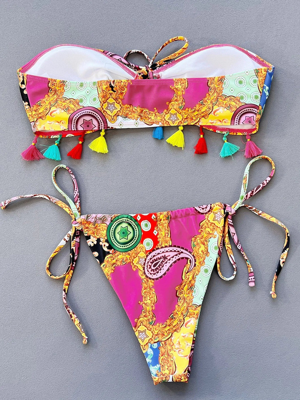 Women's printed tube top bikini set with separated swimwear design