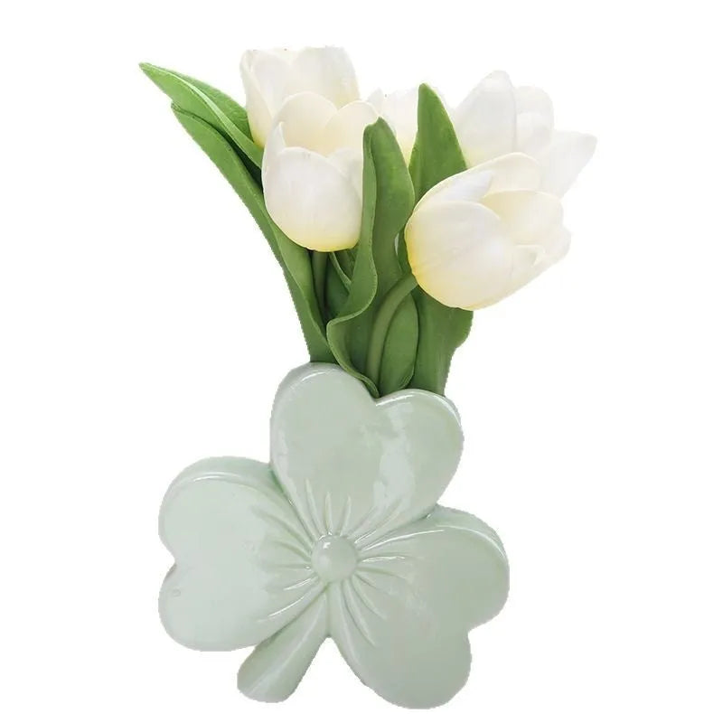 Square white porcelain vase in European style for desktop flowers.