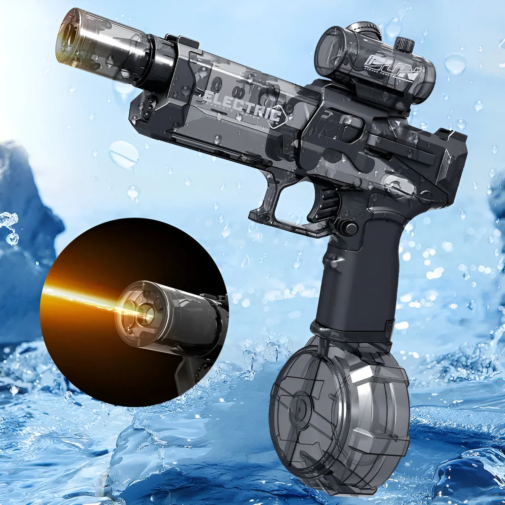 Fire Rat Electric Water Pistol showing black design with cool light effects