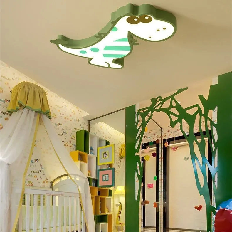 Green cartoon dinosaur ceiling light with dimmable function and PVC shade