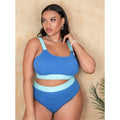 Women's high waist bikini swimsuit with split sides and stitching detail in a solid colour.