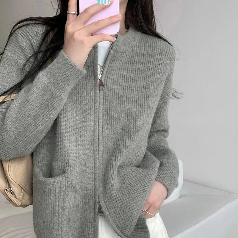 Soft Wind women's viscose sweater coat in beige, grey, black, or khaki colour.