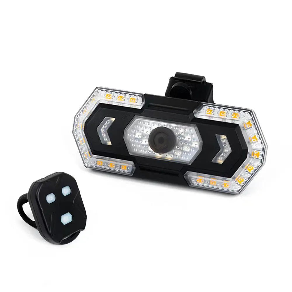 Black wireless remote control vehicle taillight with USB charging port and LED lighting