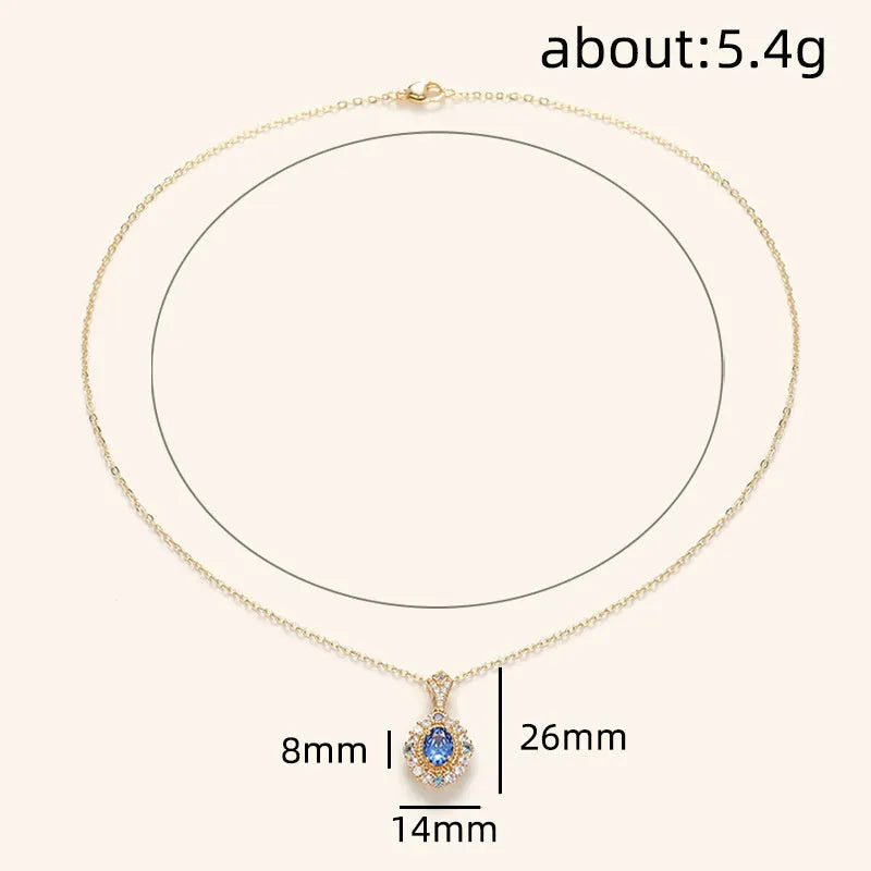 Yellow gold tone royal necklace with mixed gem pendant on box chain, adjustable 21-50cm