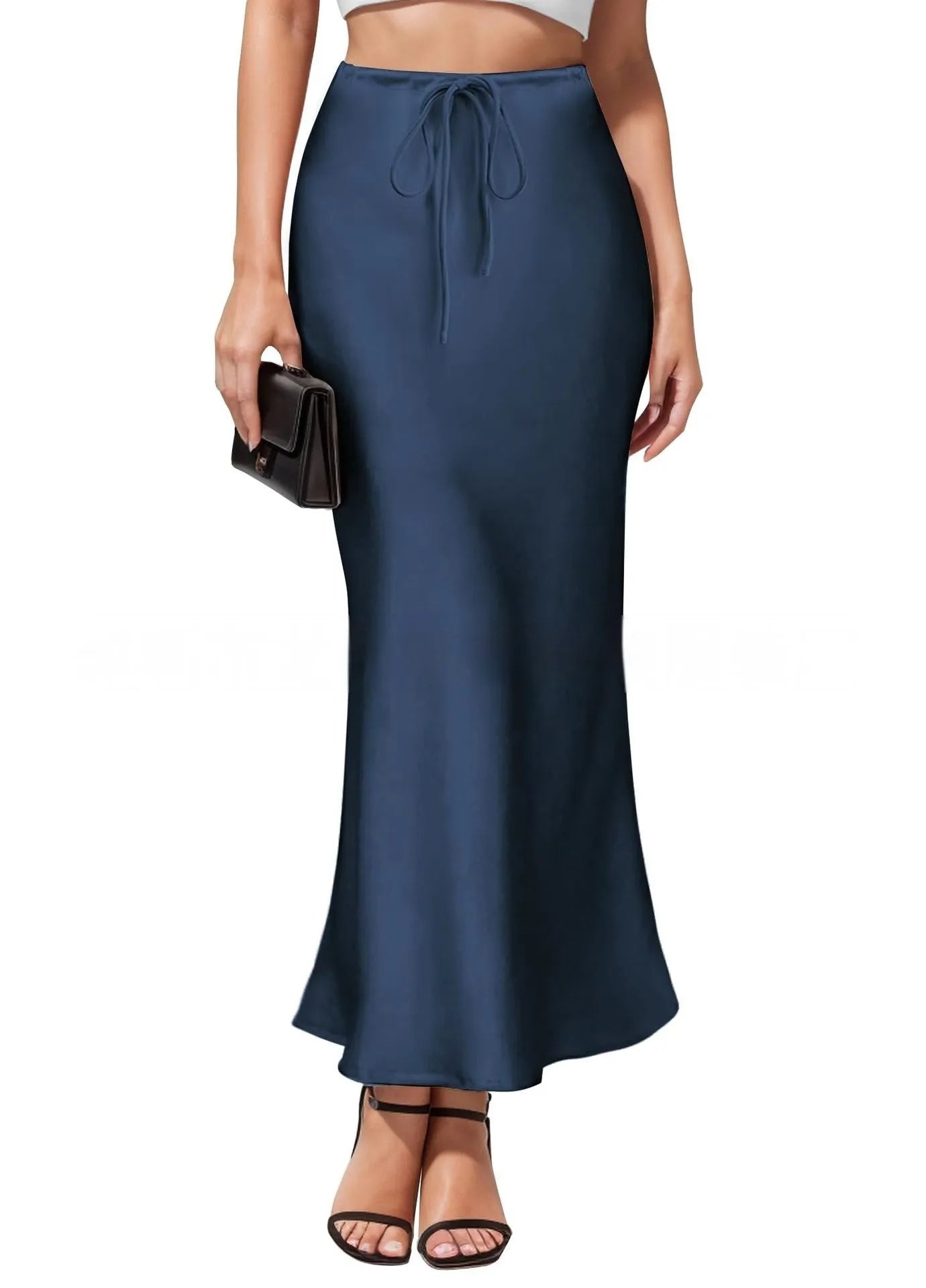 Asymmetric high-waist acetate satin skirt with irregular stitching in solid colour