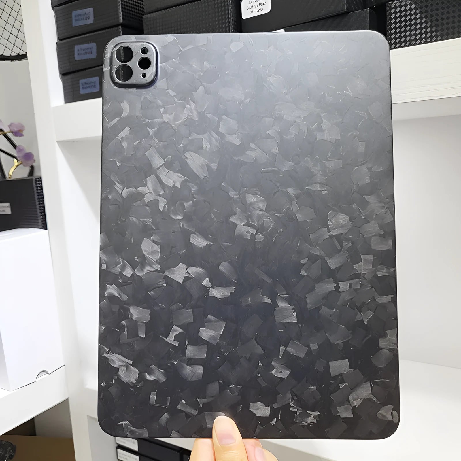 Real carbon fibre hard protective case for Apple iPad Pro 11 tablet in a matte finish.