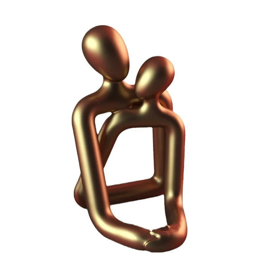 Modern resin couple statue figurine in milk white or gold finish for shelf or desk decor.