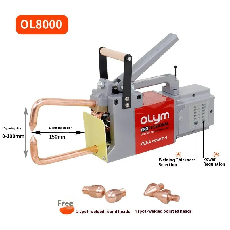 OL8000 double-sided spot welding machine with manual control panel and welding heads